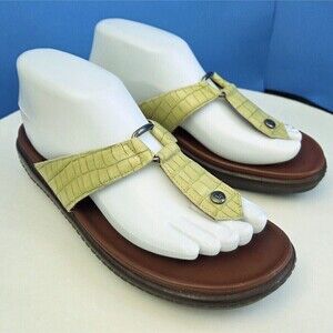 Donald J Pliner Croc-Embossed Leather Sandals Mossy Biege Women's 8